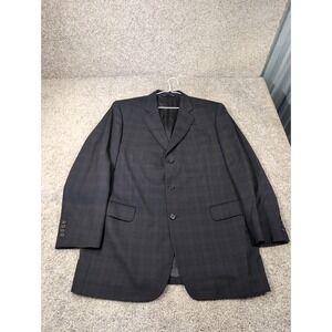 Jack Victor for Nordstrom Mens Charcoal Plaid Wool Blend Blazer Jacket Size 46L